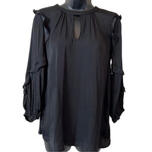 Anthropologie Dolan Black Satin Ruffle Blouse Top